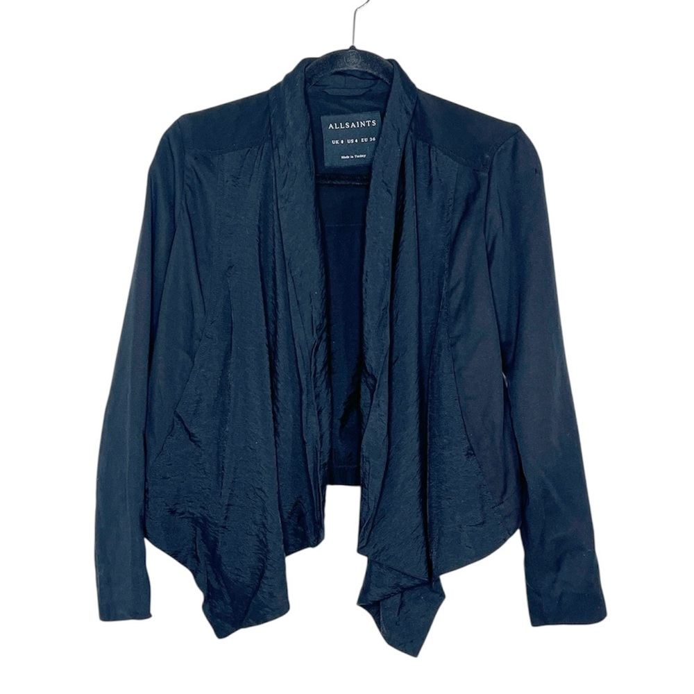 ALLSAINTS Kwar Drape Front Cropped Black Jacket size 4